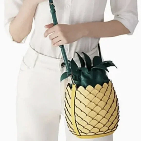 #bagsavenue pineapple bucket crossbody yellow novelty with coin purse Kate spade
